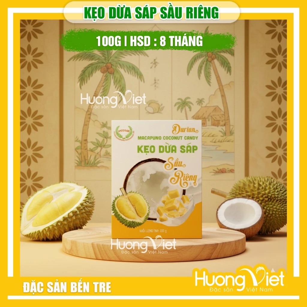 Kẹo Dừa Sáp Sầu Riêng Vicosap hộp 100g